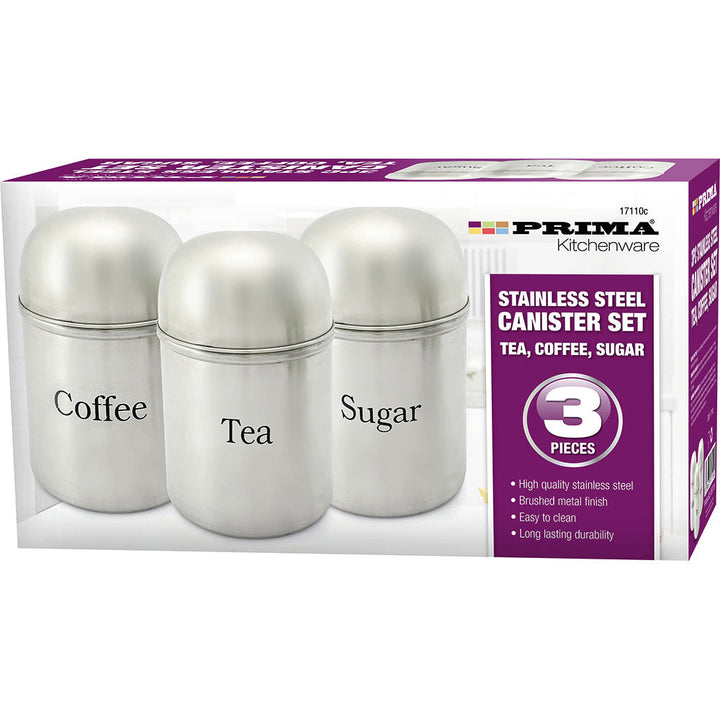 Prima 3pc S/S Canisters Set Coffee / Tea / Sugar