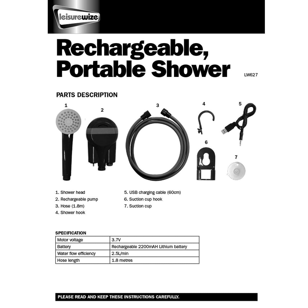 Streetwize Rechargeable Portable Shower 